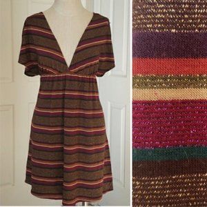 Vintage Y2K 90s Metallic Striped Backless Dress, M